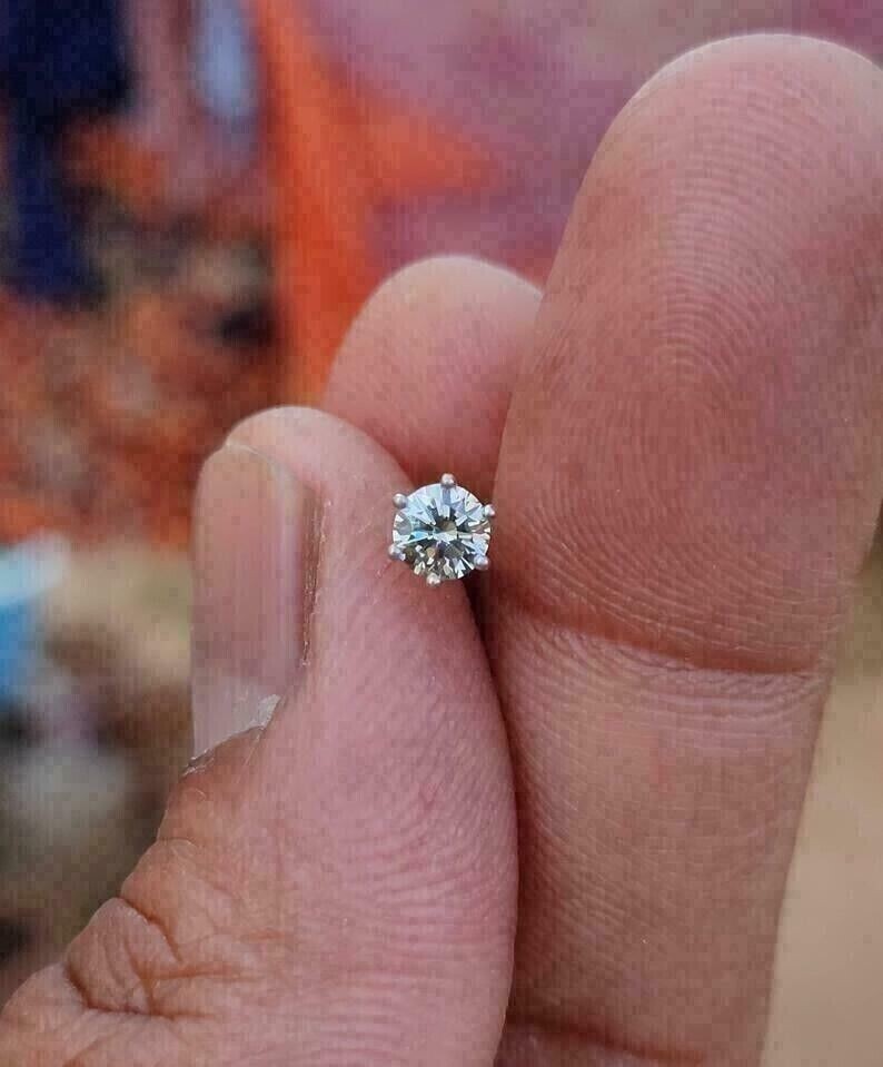 0.05 Ct Round Cut Real Diamond Women's Nose Screw Piercing Pin 14Kt Yellow Gold