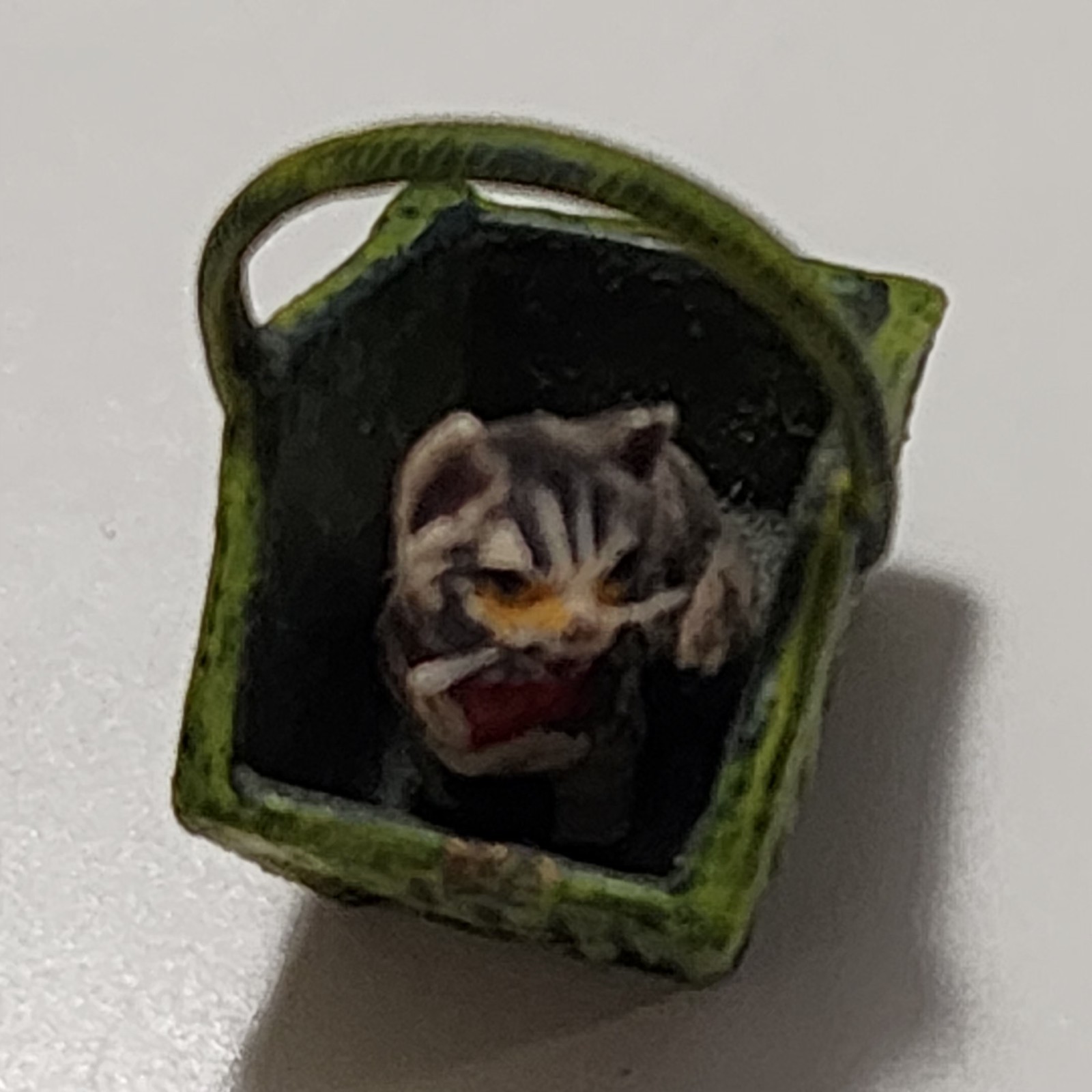 Bermann Vienna Bronze Cold Painted Kitten in Green Basket Figurine