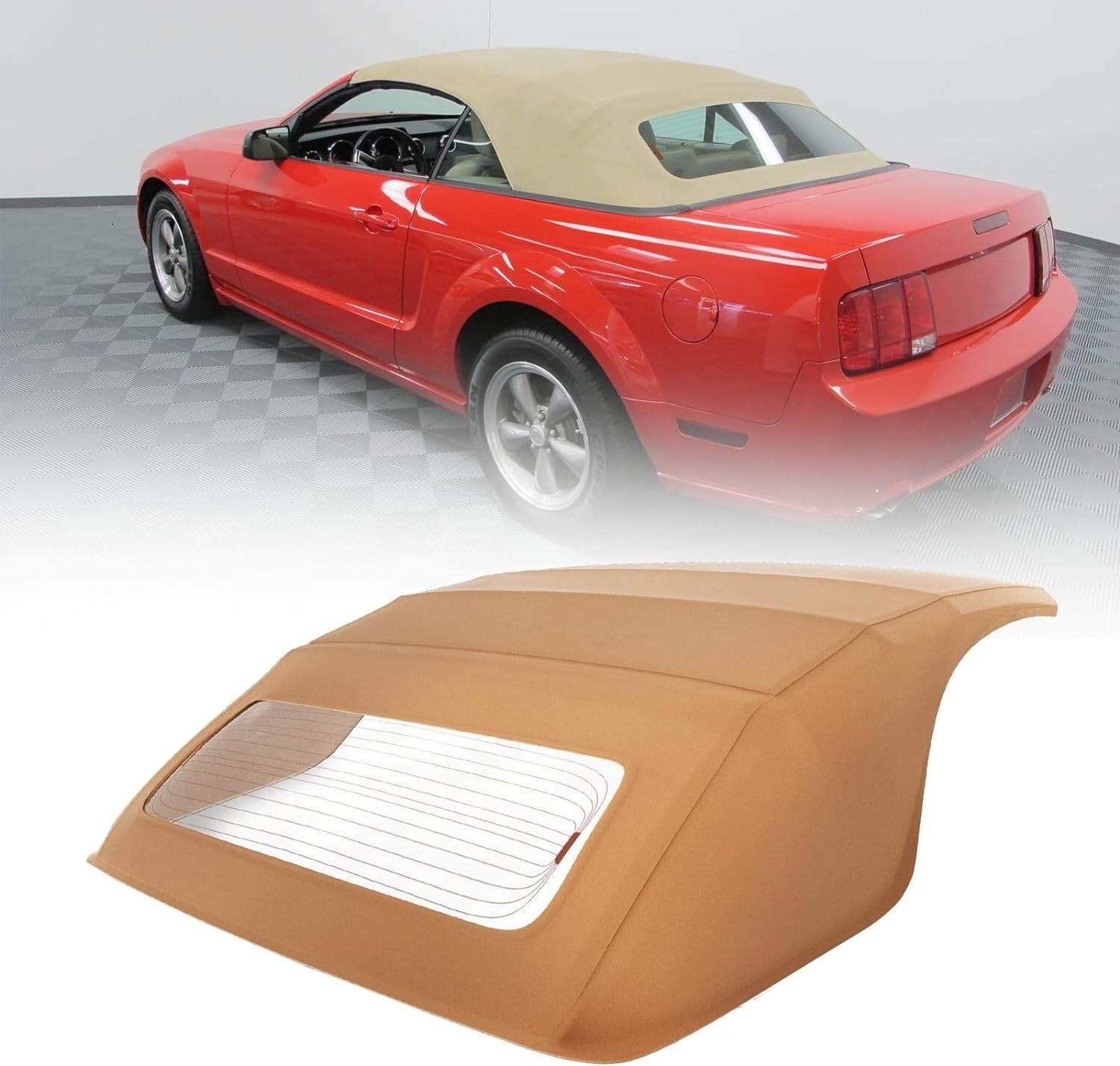 Tan Convertible Top Fit Ford Mustang Convertible Top 05-14 w/Heated Glass Window