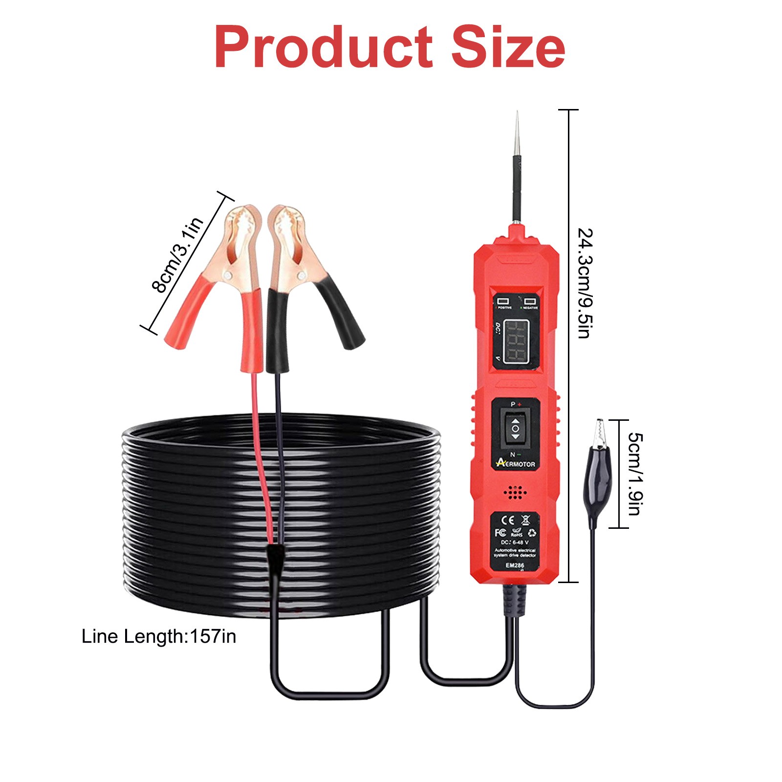 Automotive Power Probe 6-48V Digital Circuit Tester with LCD Car Diagnostic Tool