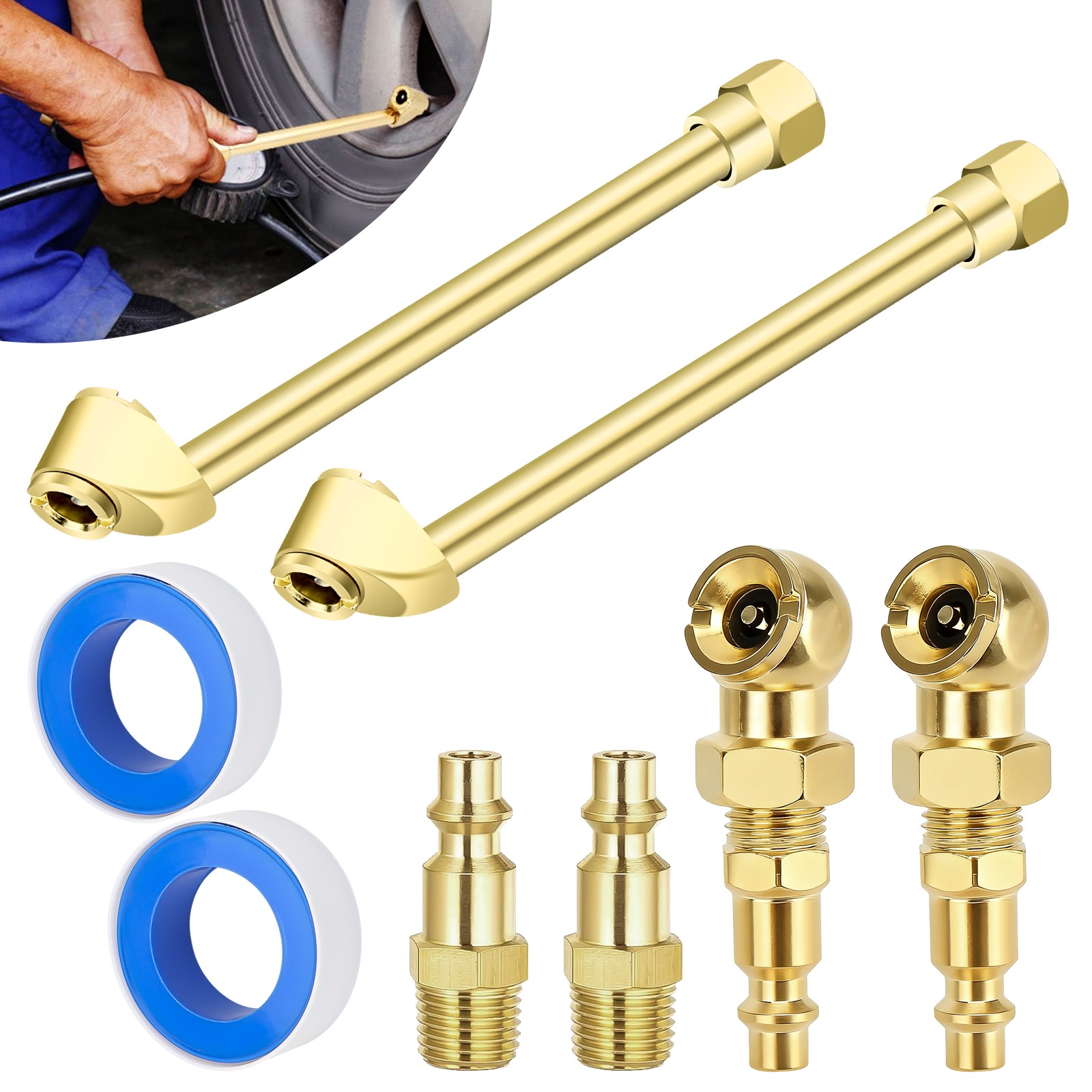 Dual Head & Ball-End Air Chuck Kit 1/4" NPT Thread, Quick Connect for Car Truck