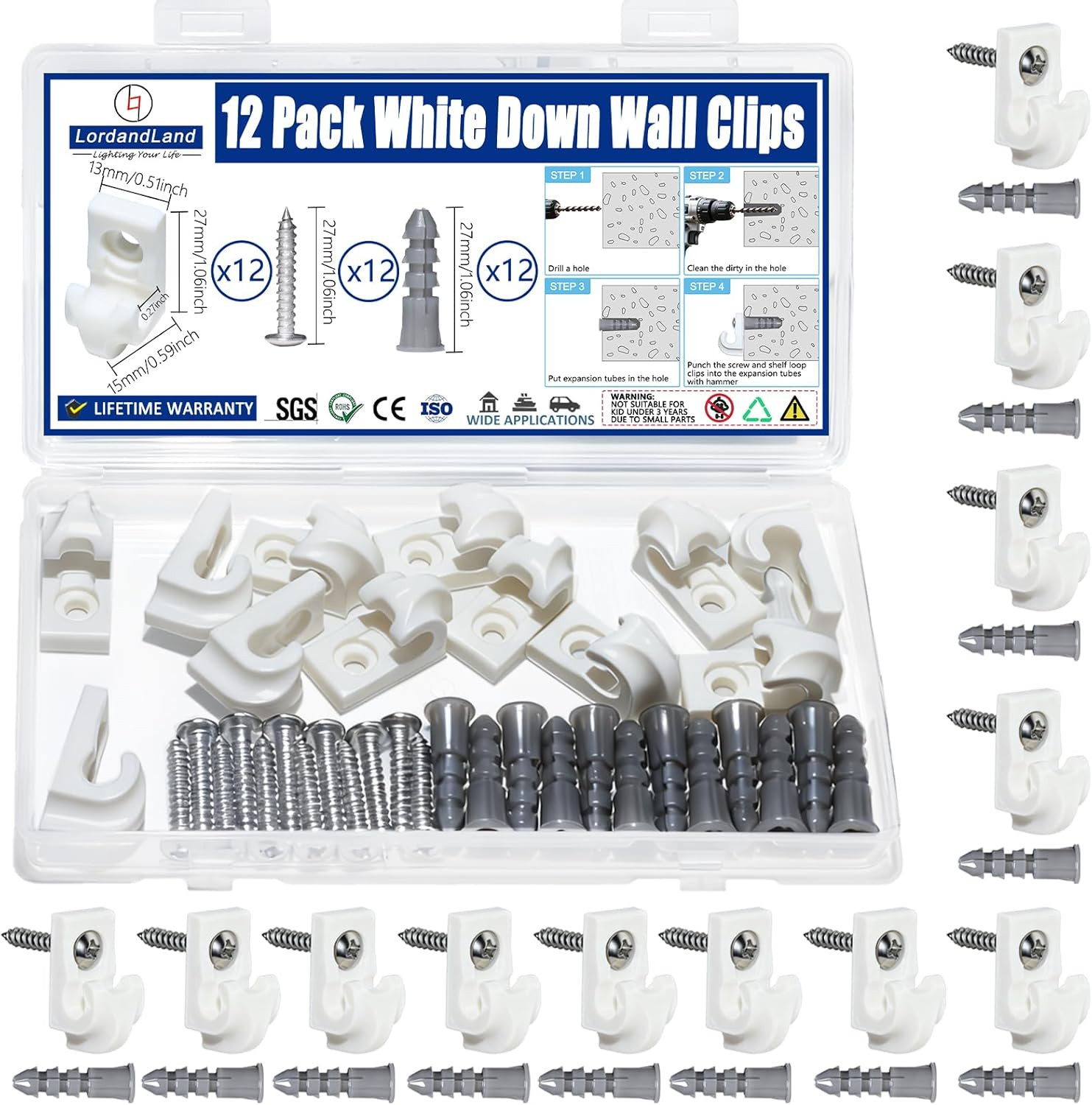 12 Pack White down Wall Clip Closet Shelves Clips Wire Shelf Loop Clips Plastic