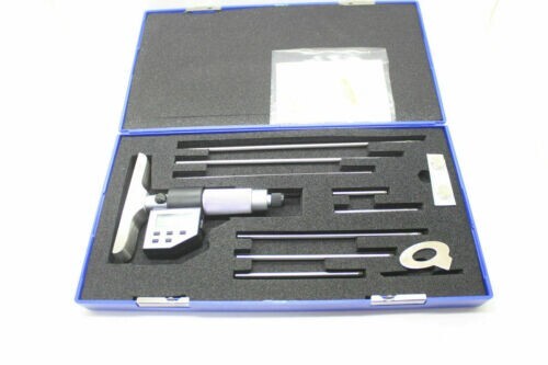 0-8" Digital Electronic Depth Micrometer Set 0-200mm Gauge Carbide LCD Display