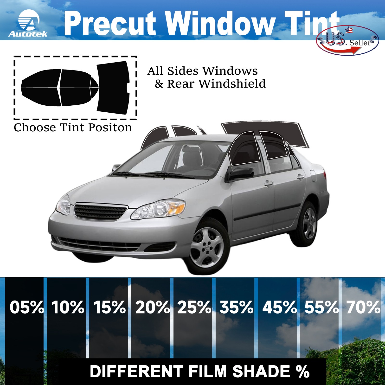 PreCut Window Film Any Tint Shade % VLT For Toyota Corolla Sedan 2003 - 2008