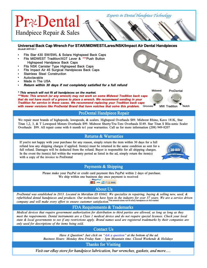 NSK Various Dental Handpiece Universal Back Cap Wrench
