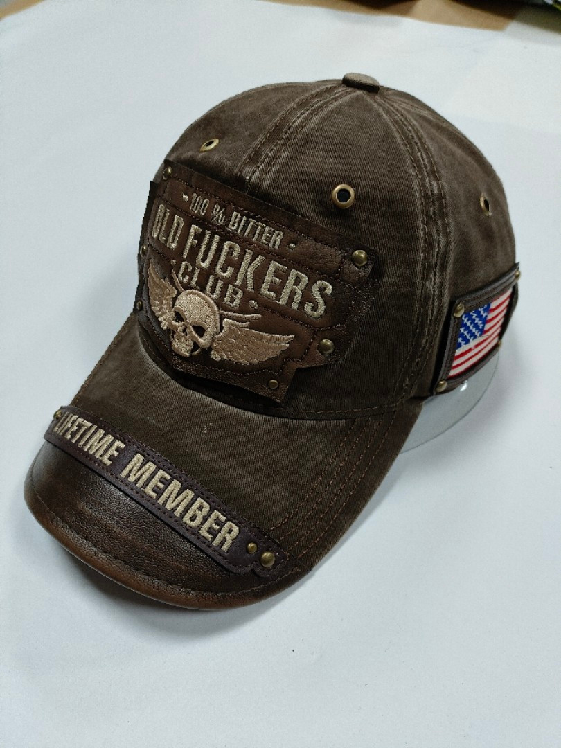 Vintage Leather Embroidered Cap - Old F*ckers Club 100% Bitter Lifetime Member