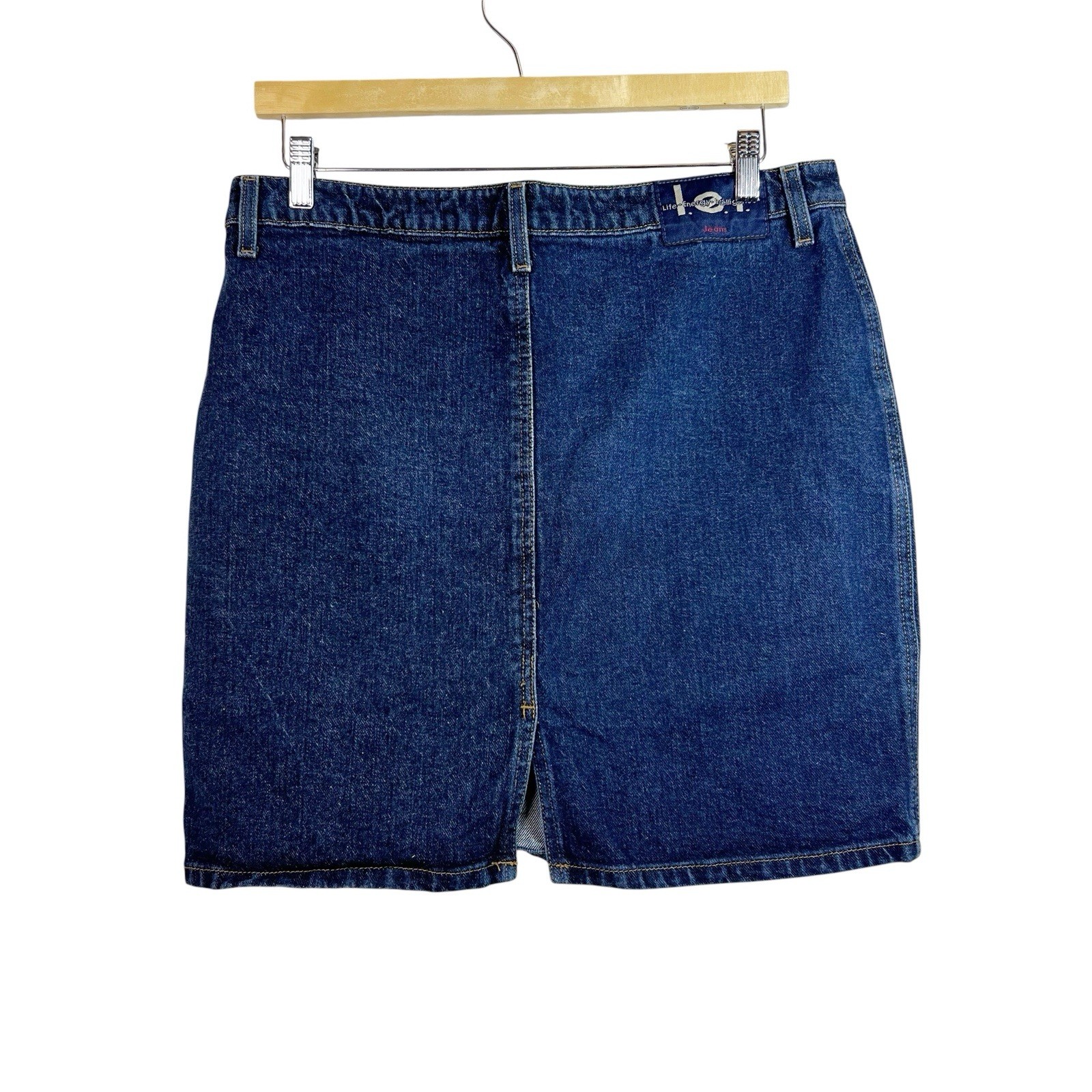 Vintage L.E.I Blue Denim Jean Mini Skirt Size 13 Y2K 90s Cotton Dark Wash