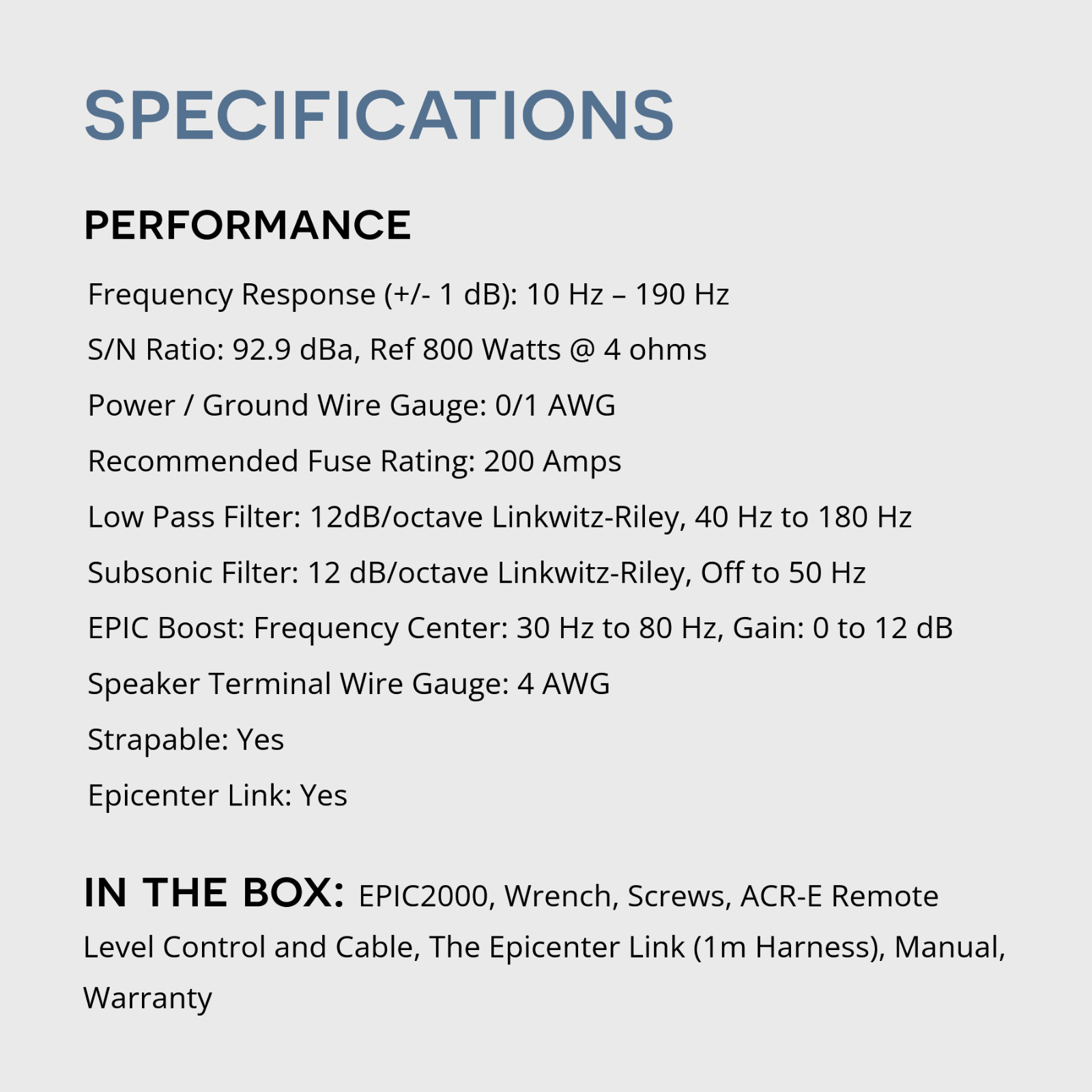 AudioControl EPIC2000 Monoblock Subwoofer Amplifier EPIC Series Class-D 2000W