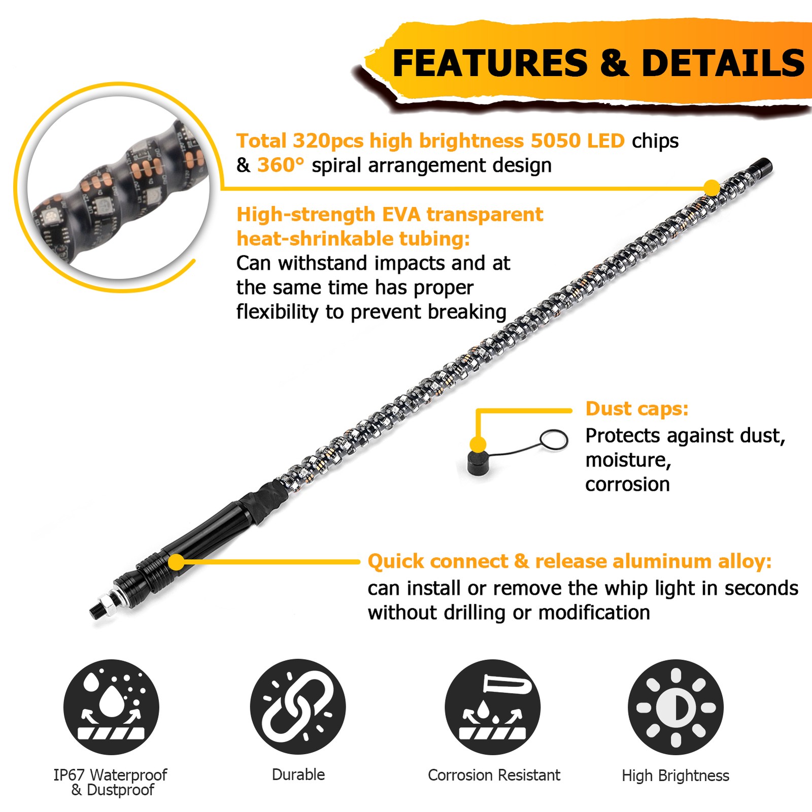 2x 4ft RGB LED Whip Lights Pro-fit Mounts Kit For Can Am Defender 2016-2025