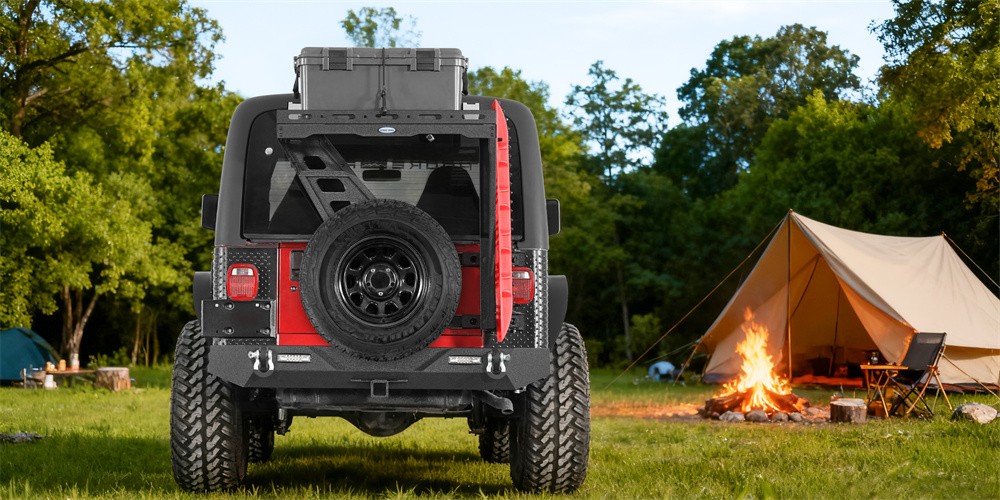 Hooke Road Tailgate Basket Rear Cargo Rack w/ Hinge for Jeep Wrangler TJ 97-06