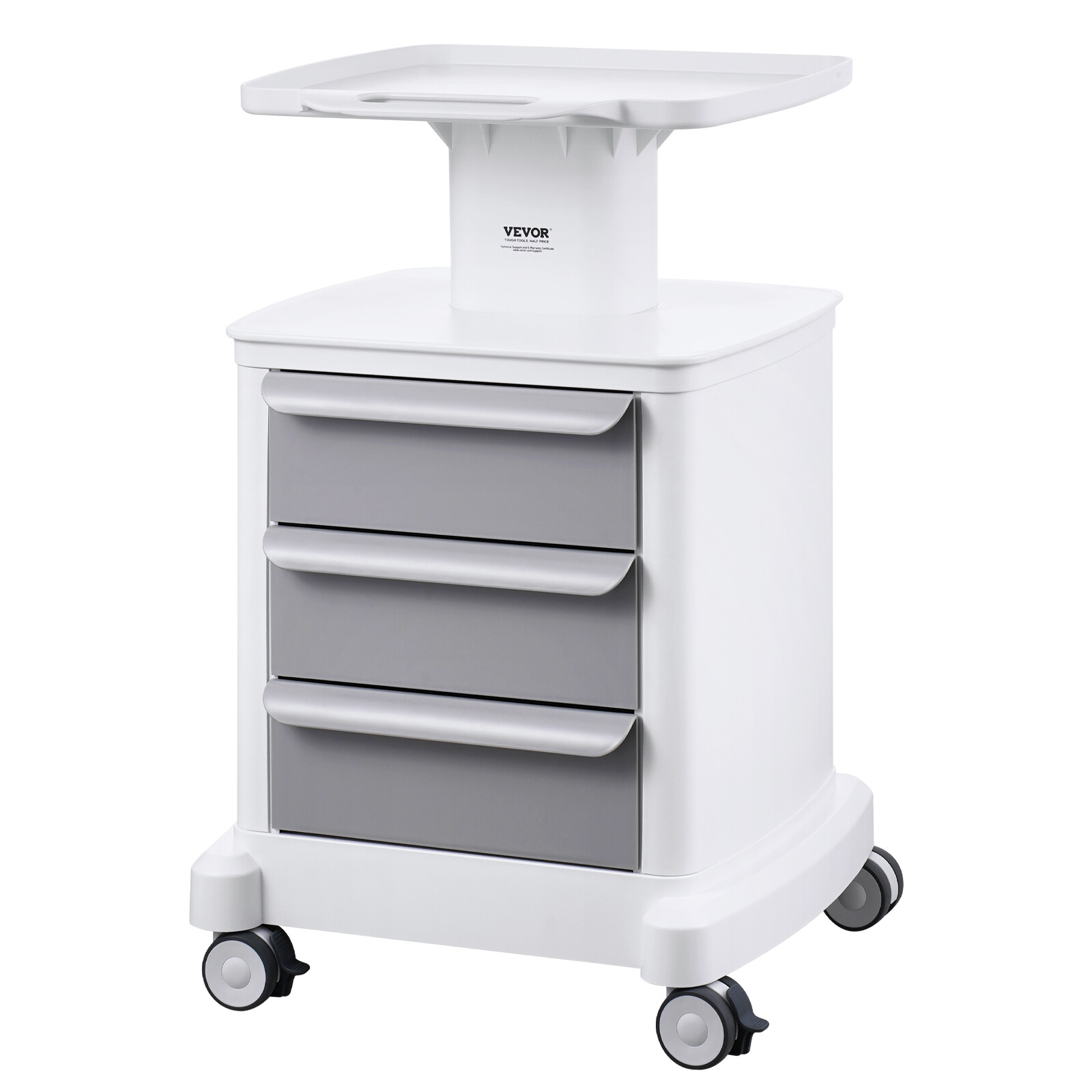VEVOR 4 Tiers Lab Carts Mobile Medical Cart with 3 Drawers & 1 Top Tray White