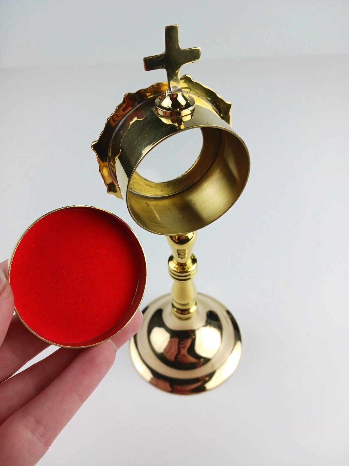 High Polished Brass Personal Reliquary for Catholic Church or Home Use 8 Inch
