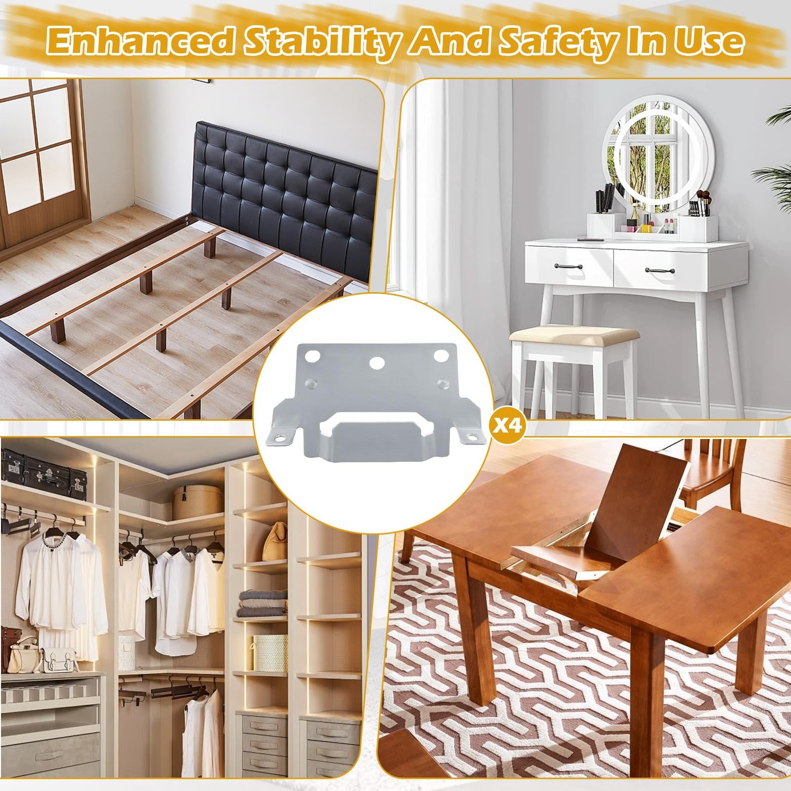 IWIWE 116791 Mounting Plate Compatible with IKEA Bed Frame 4 Pack, Silver