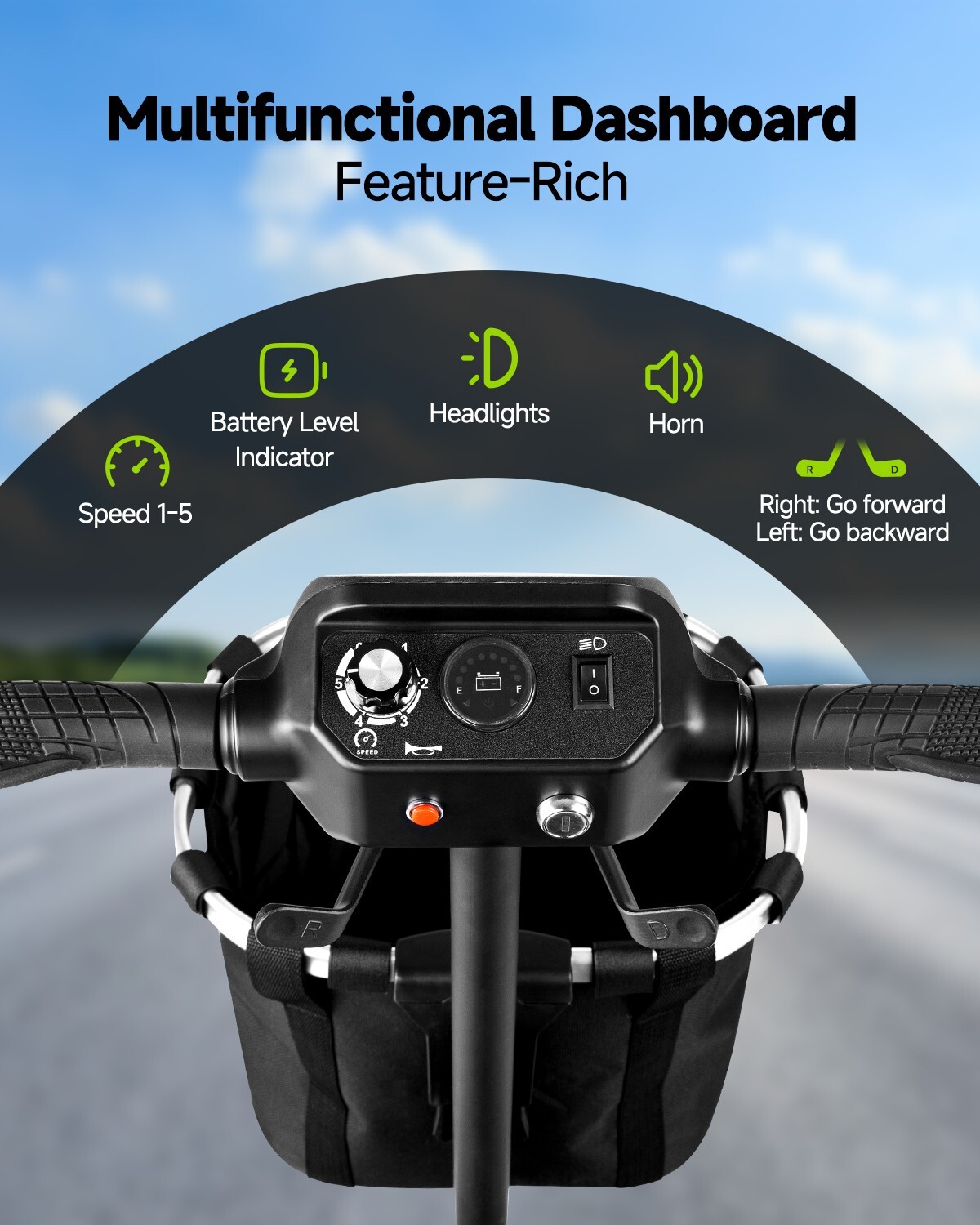 Mobility Scooters for Seniors Foldable with Dual Detachable Baskets 23 Miles