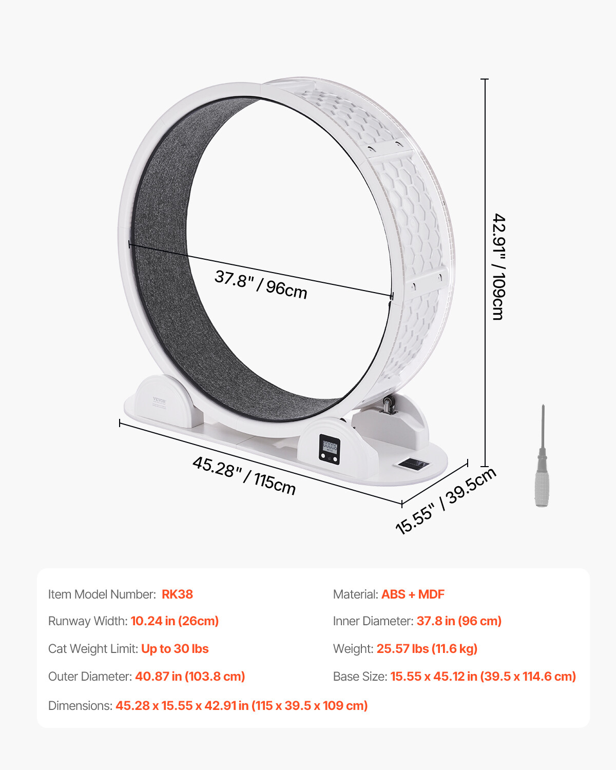 Cat Exercise Wheel with Pedometer 40.8" Cat Treadmill for Pet Health White