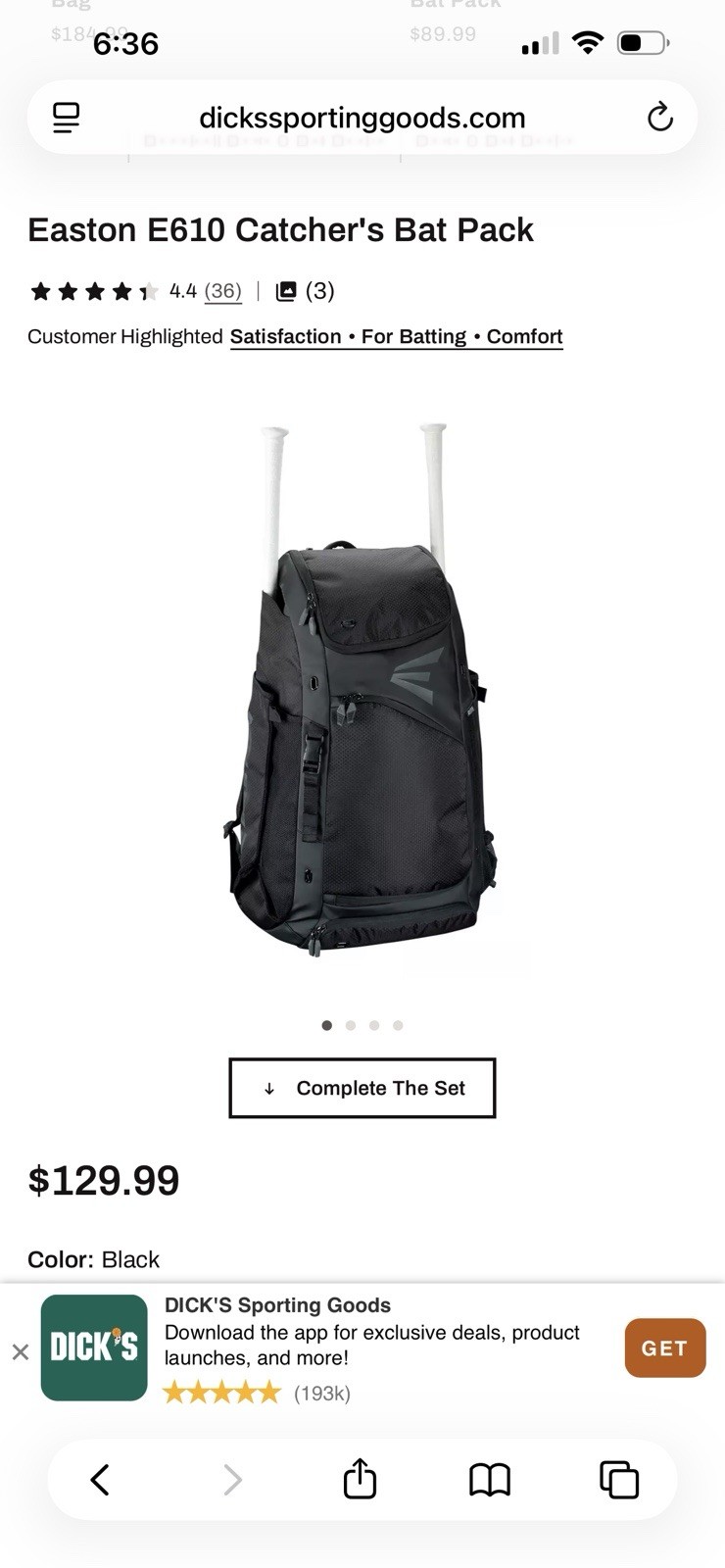 EASTON E610CBP CATCHER's BACKPACK BAG BLACK