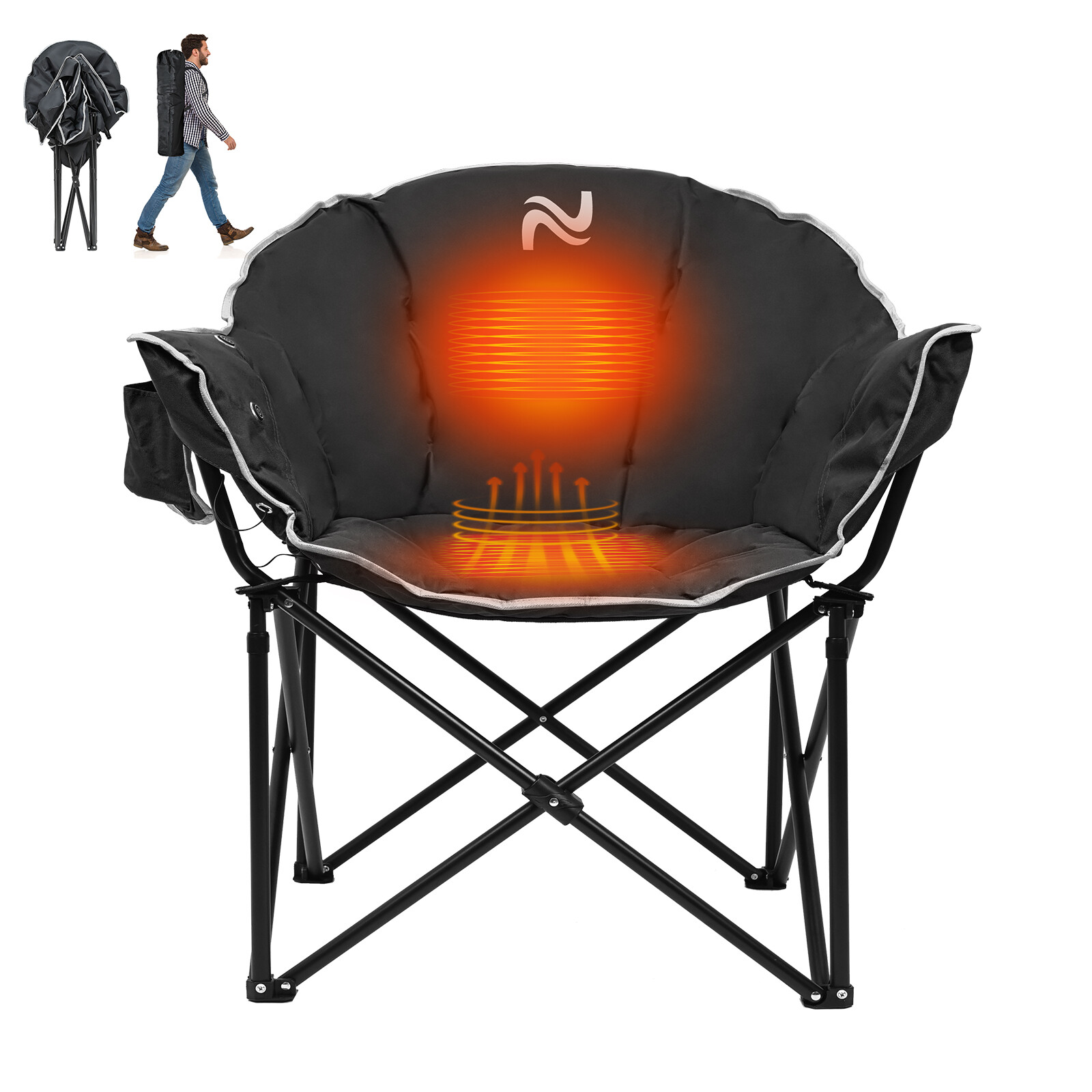 SLSY Oversized Heated Camping Chair Patio Lounge Chairs with 20000mAh Power Bank