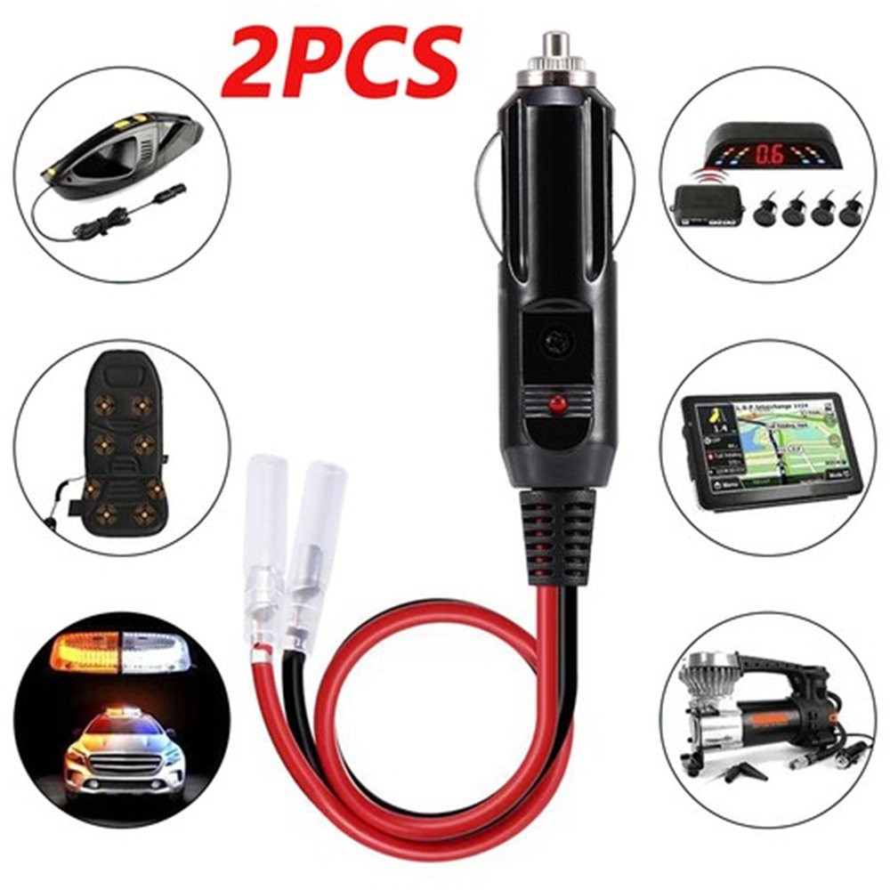 2Pcs Fused Male Car Cigarette Lighter Socket Plug Connector Cable Leads 12V~24V