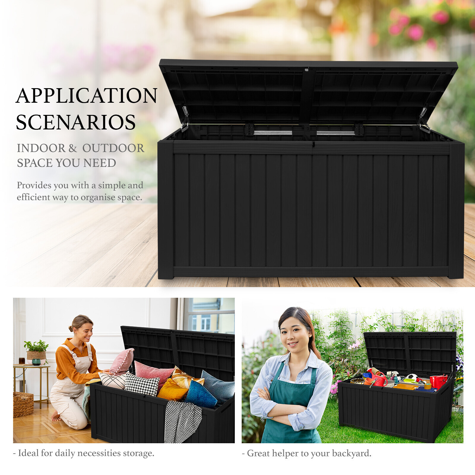 180 Gallon Deck Box Storage Outdoor Garden Patio Chest Organizer Furniture Black