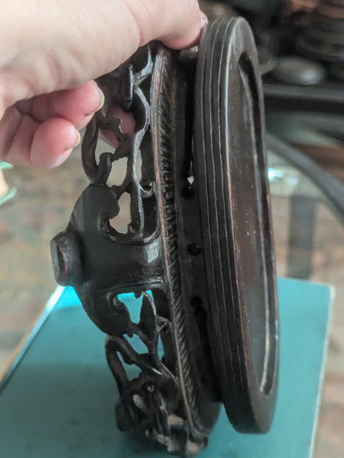 Vintage Chinese Carved Openwork Wood Display Stand Vase Base