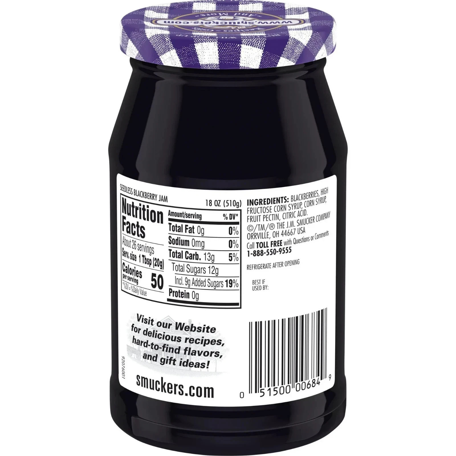 (2 pack) Smucker's Seedless Blackberry Jam, 18 oz