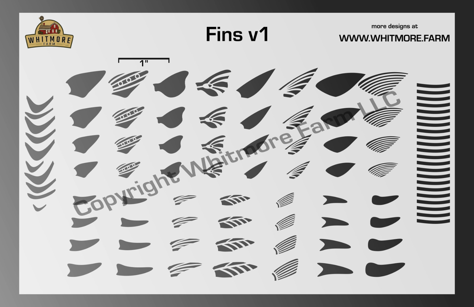 Fins v1 Assortment Fishing Lure Airbrush Stencil - Mylar Reusable