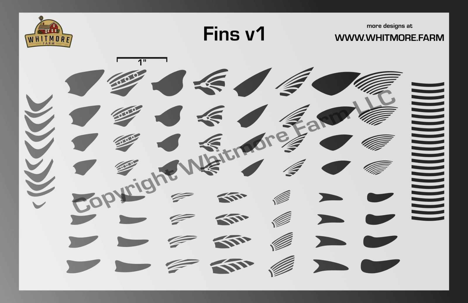 Fins v1 Assortment Fishing Lure Airbrush Stencil - Mylar Reusable