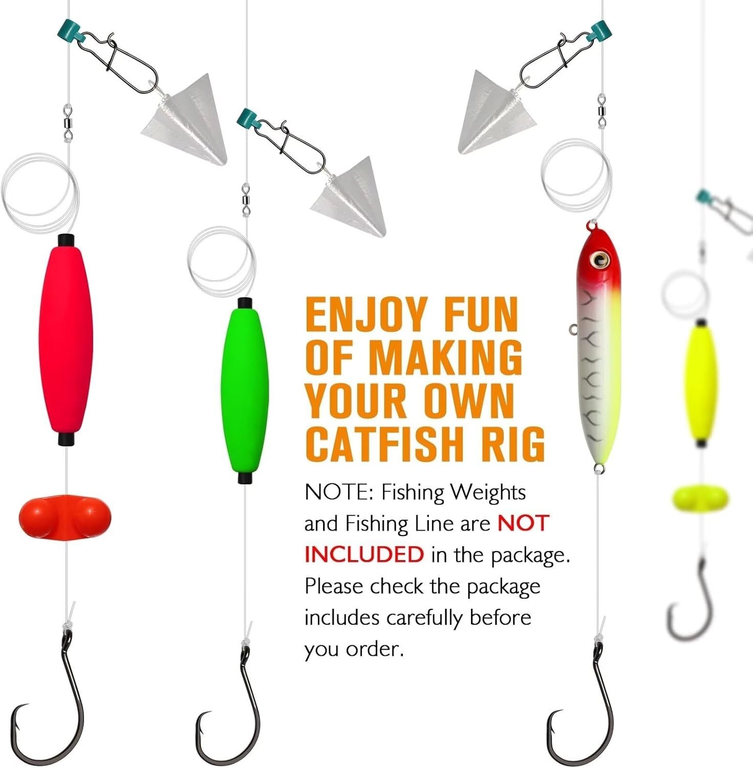 Dovesun Catfishing Tackle Kit - 99PCS Floats Hooks Bells Swivels Rig Accessories