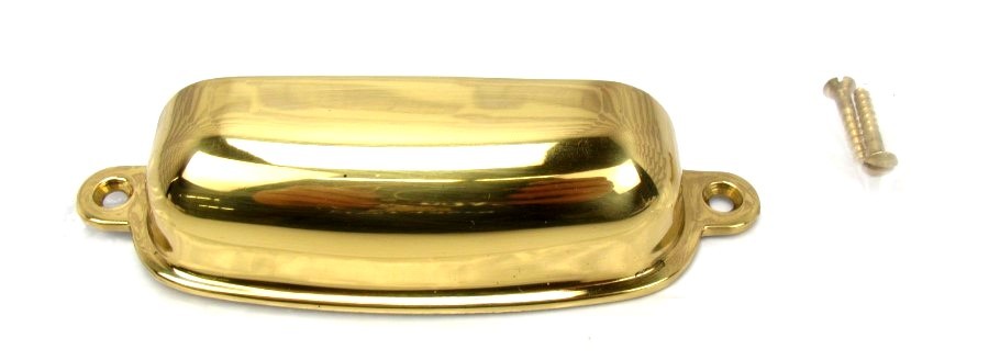 (SALE) Heavy Duty POLISHED - SOLID BRASS - 4" PULL HANDLE KNOB w/SCREWS - (NEW)