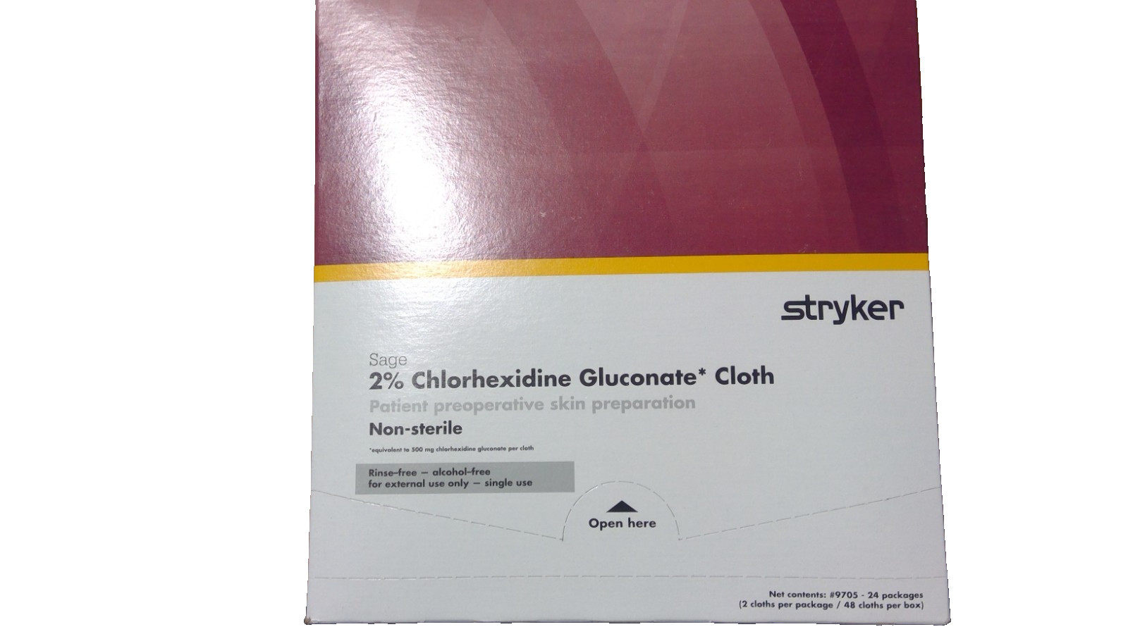 Case of 48 Stryker Sage 2% Chlorhexidine Gluconate Cloths, 2/pack x 24 packs
