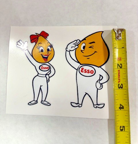 Vintage Esso Oil Drop Man & Woman Sticker Decals – Retro Gas Station Advertising