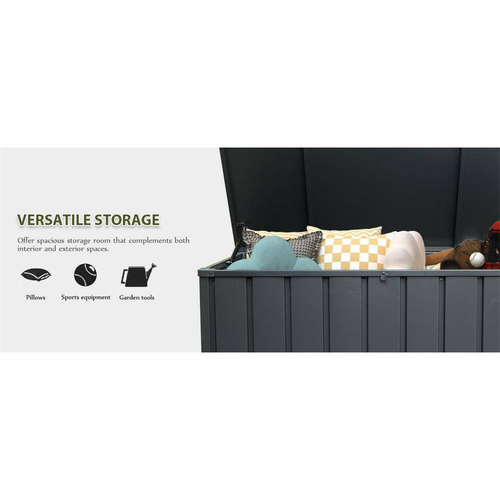 150 Gal. Dark Gray Steel Deck Box, Outdoor Waterproof Large Patio Storage Bin fo