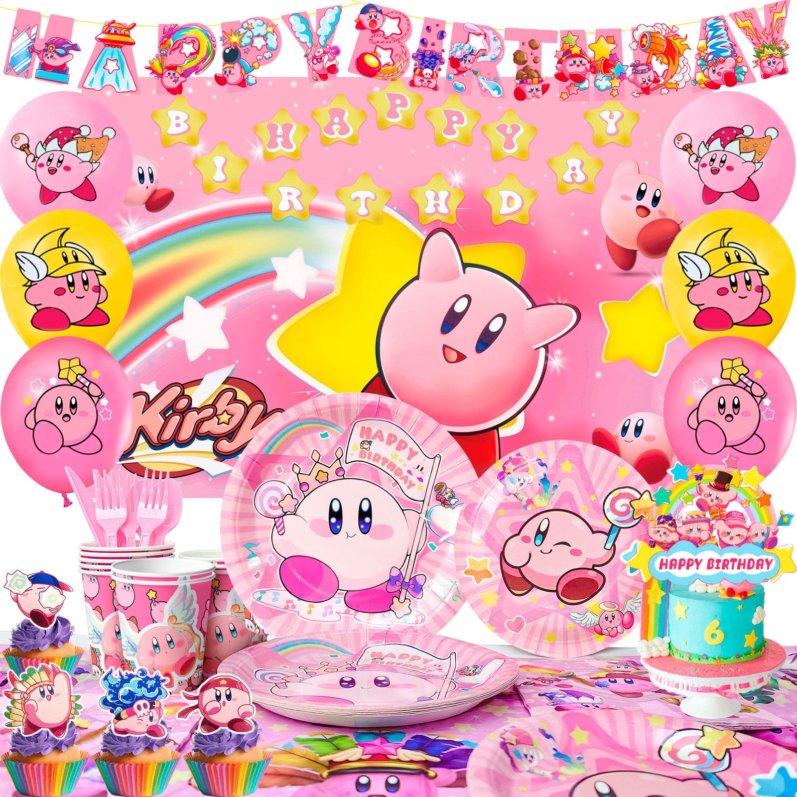Kirby Star Birthday Party Supplies Pink Kirby Party Decoration Tableware Balloon