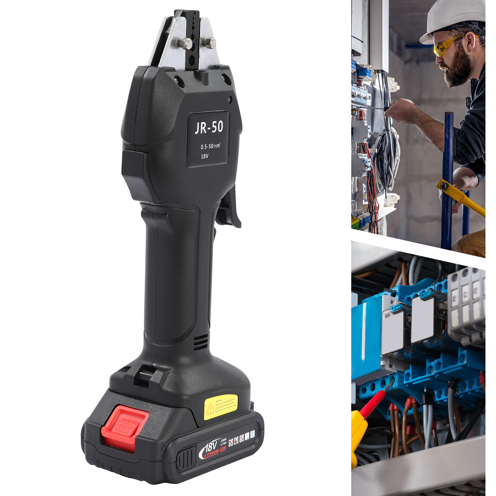 Electric Crimping Pliers Terminal Crimping Tool Rechargeable DC 18V/2Ah Black