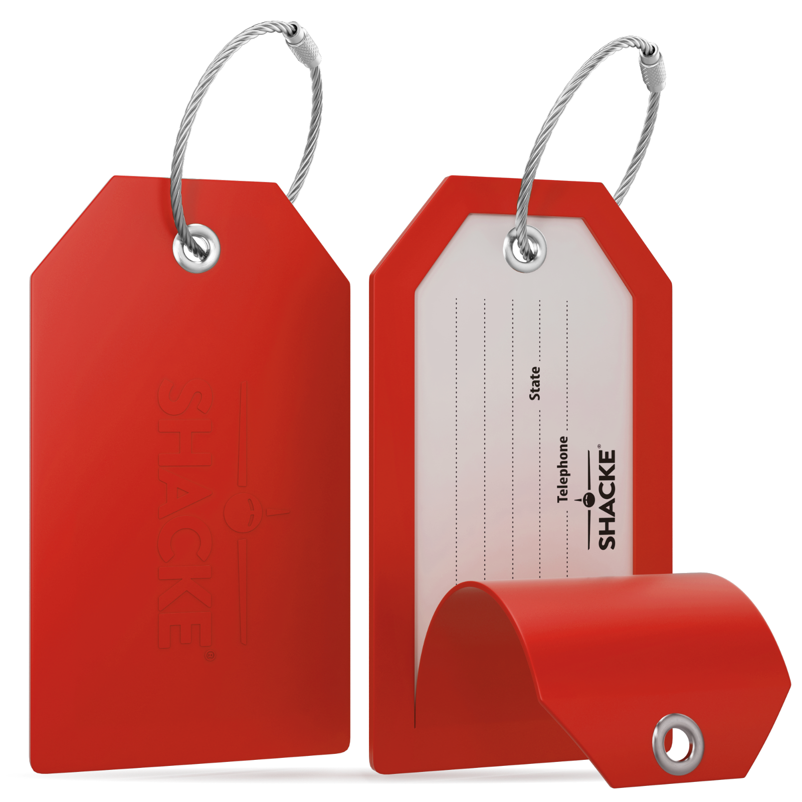 Shacke Luggage Tags with Full Back Privacy Cover w/Steel Loops - Set of 2