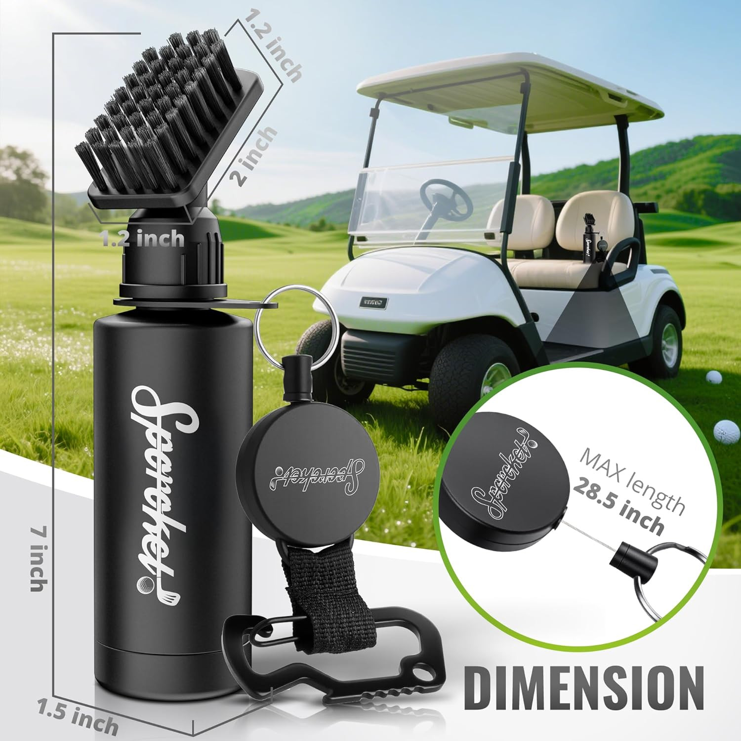 Pro Golf Club Brush Cleaner with Multi Purpose Heavy Duty Retractable Clamp and