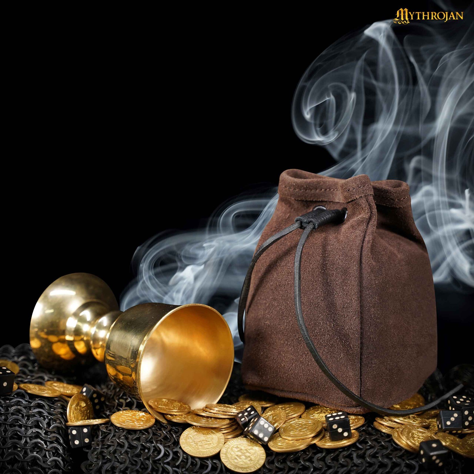 Medieval Leather Pouch Renaissance SCA Belt Bag Drawstring Closure Brown Suede