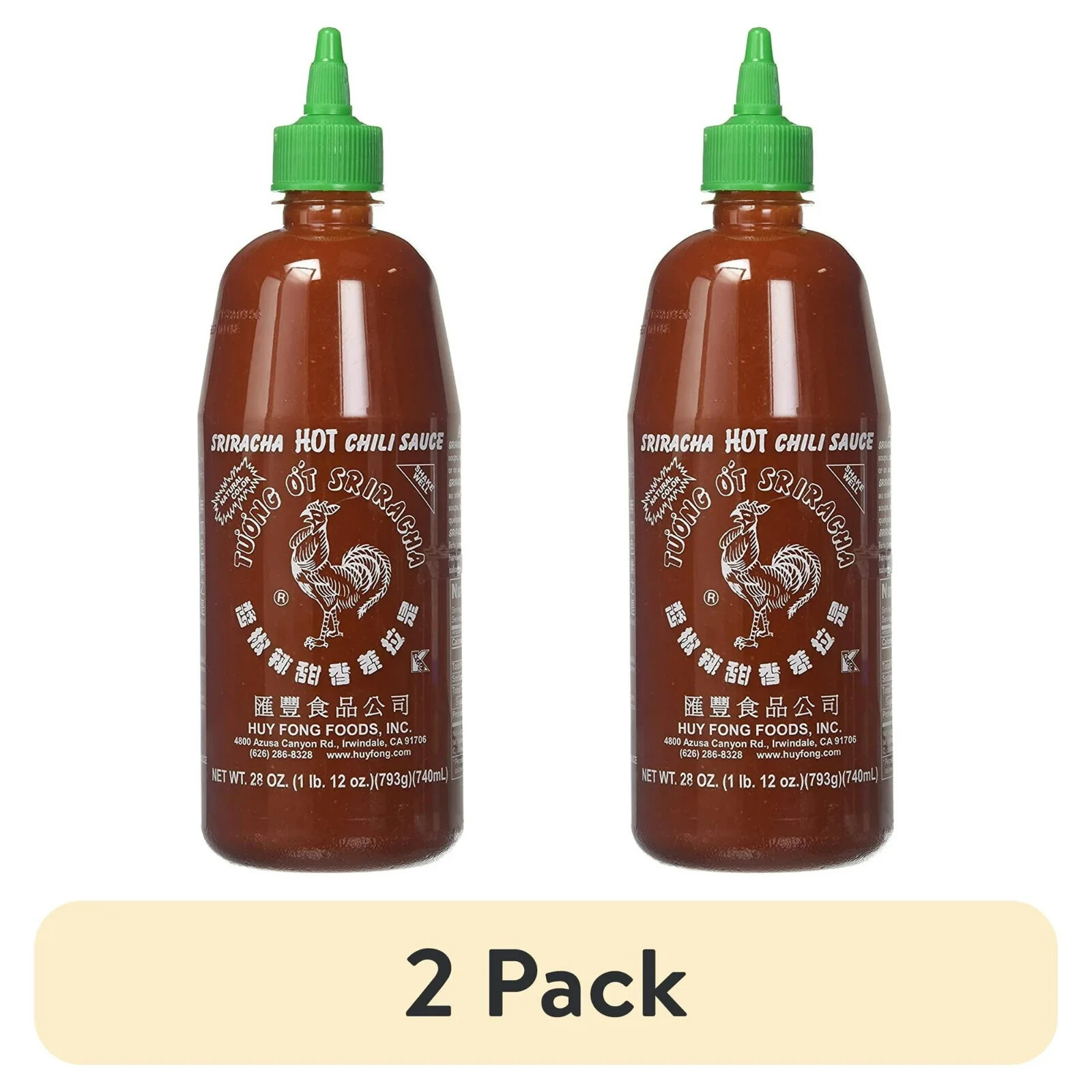 (2 pack) Huy Fong Foods Sriracha Hot Chili Sauce Bottle, Large (28 oz)