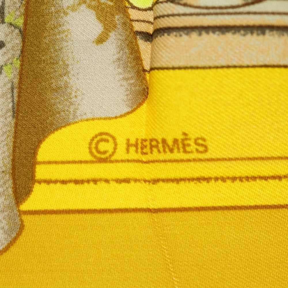 Hermes Carre 90 Azulejos Allover Print Silk Scarf Gold