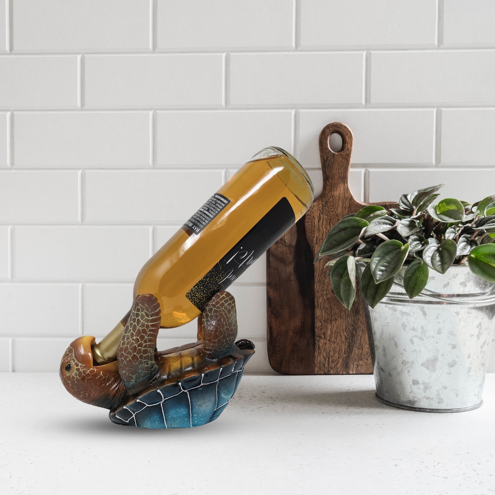 Sea Turtle Wine Bottle Holder – Coastal Resin Display for Beach or Ocean Décor