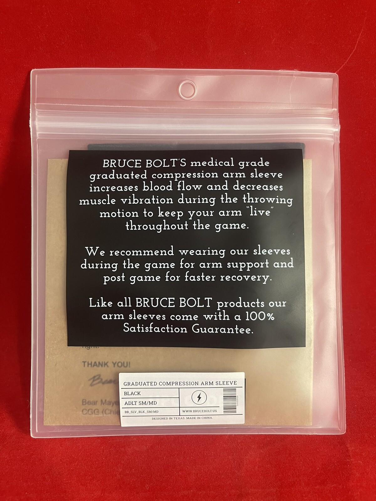 Bruce Bolt- BLACK- Baseball Arm Sleeve-Size: Adult (SM/MD) Older 2022 Version⚡️