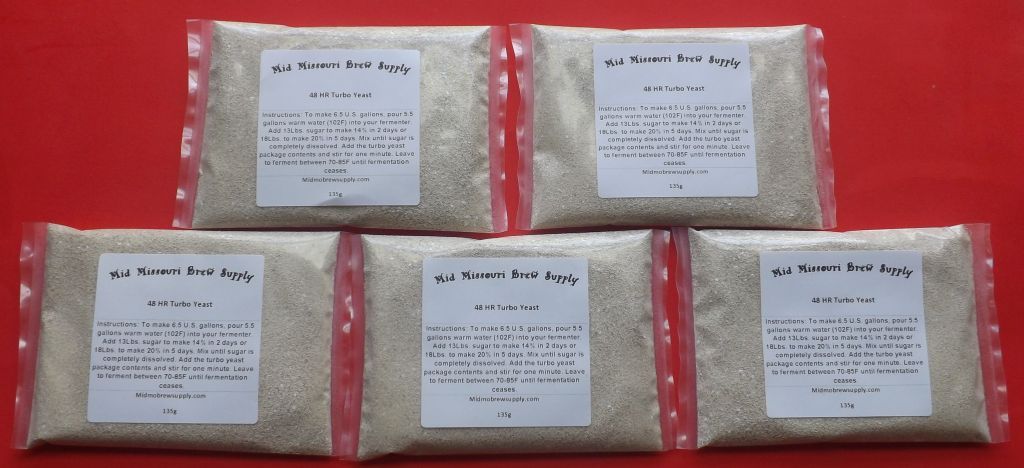 5-pack 48 Hour Turbo Yeast 135g FREE SHIPPING!!! Moonshine, Whiskey, Distilling