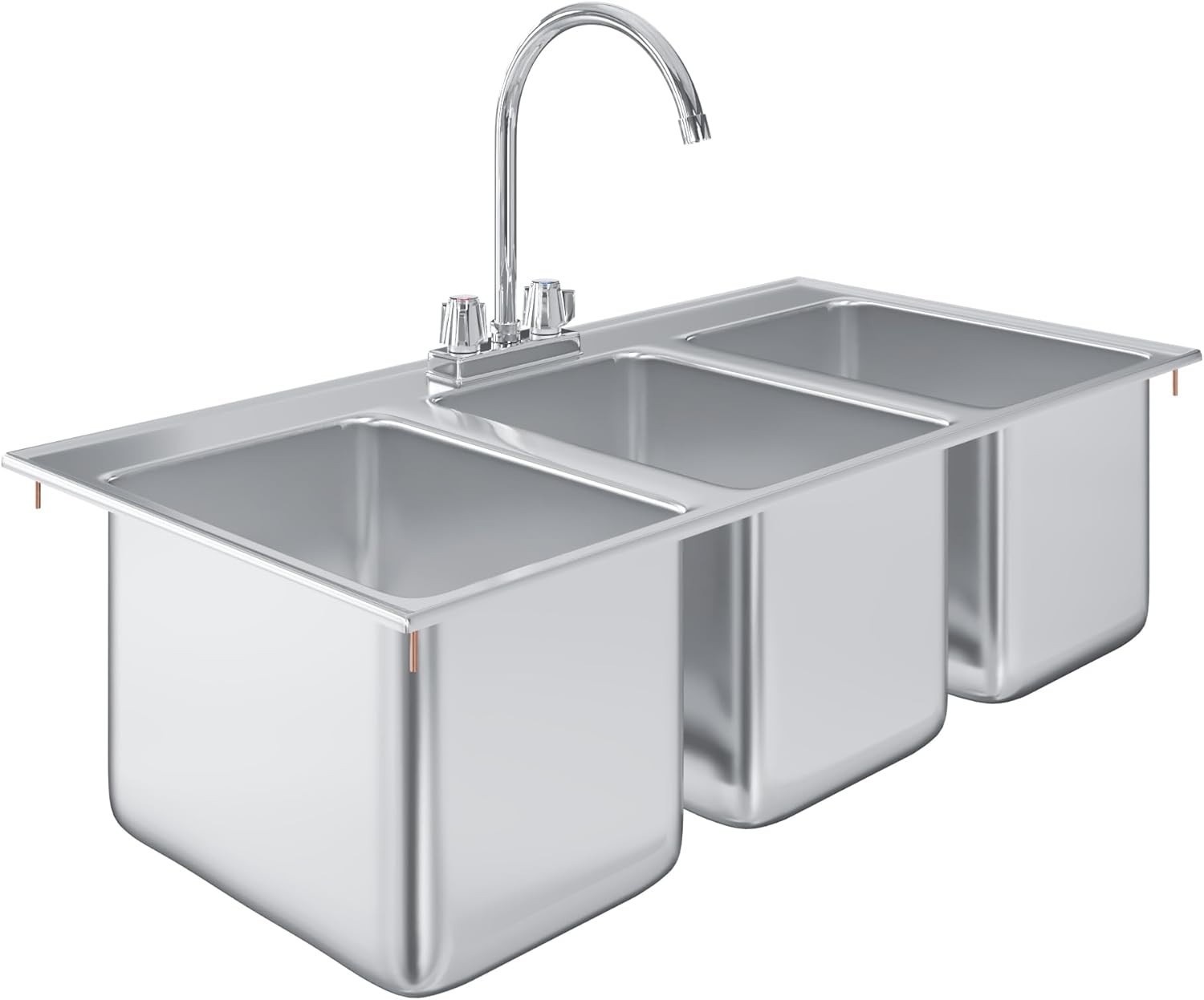 Stainless Steel 3 Compartment Drop-In Sink with Faucet, New