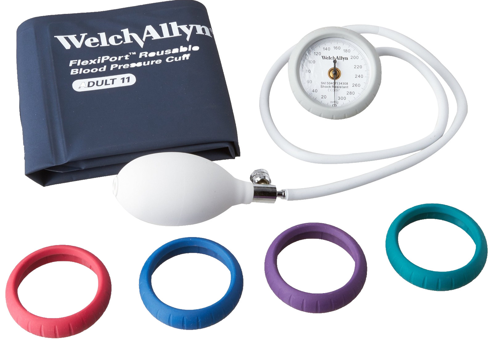 Welch Allyn DS44-11V Adult BP Cuff- Bulb, Color Bumpers, DuraShock, FlexiPort