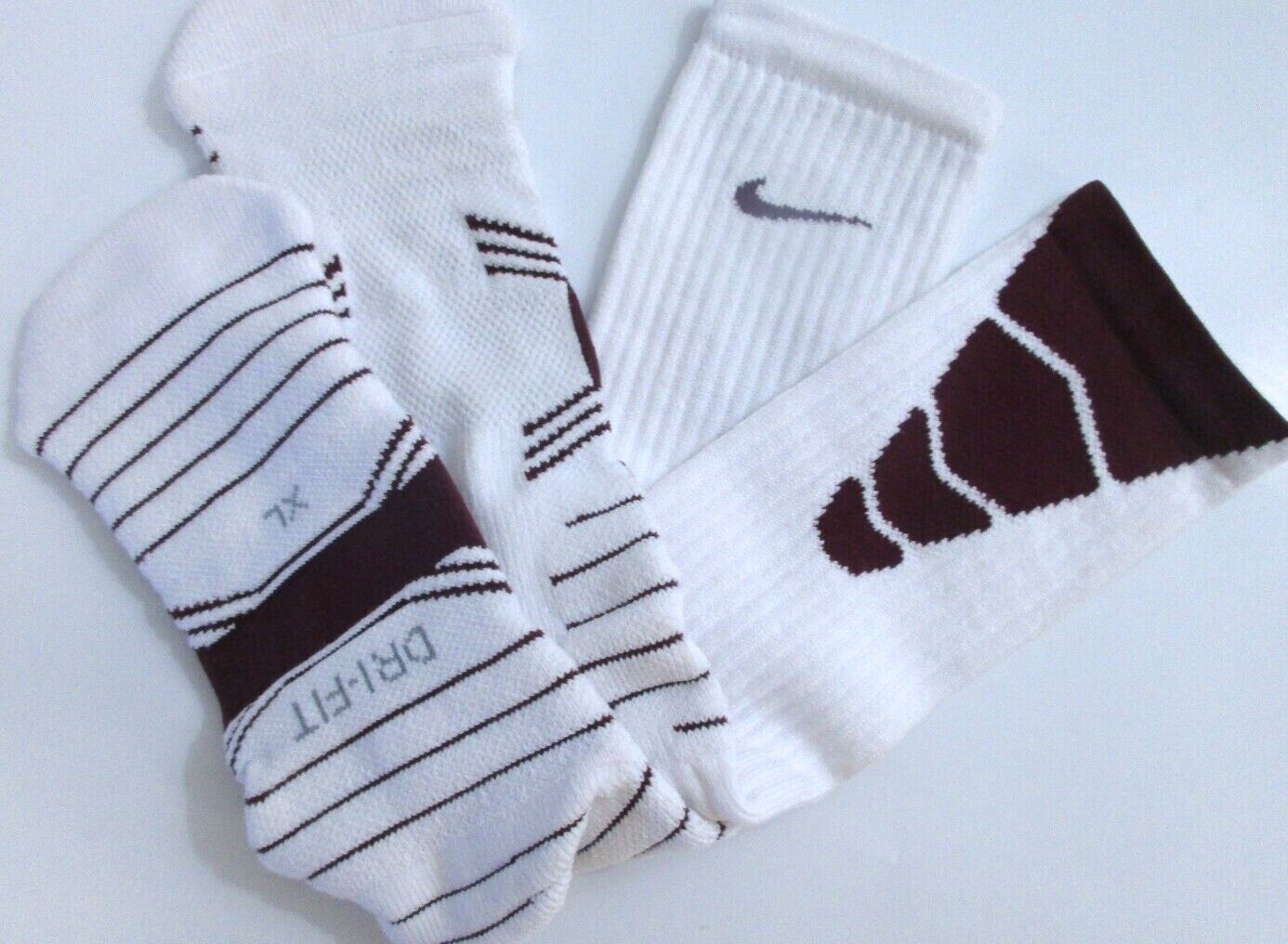 Nike Blk Sport Cushion Elite Crew Dri-Fit Socks White Wine size XL - PSX300 112