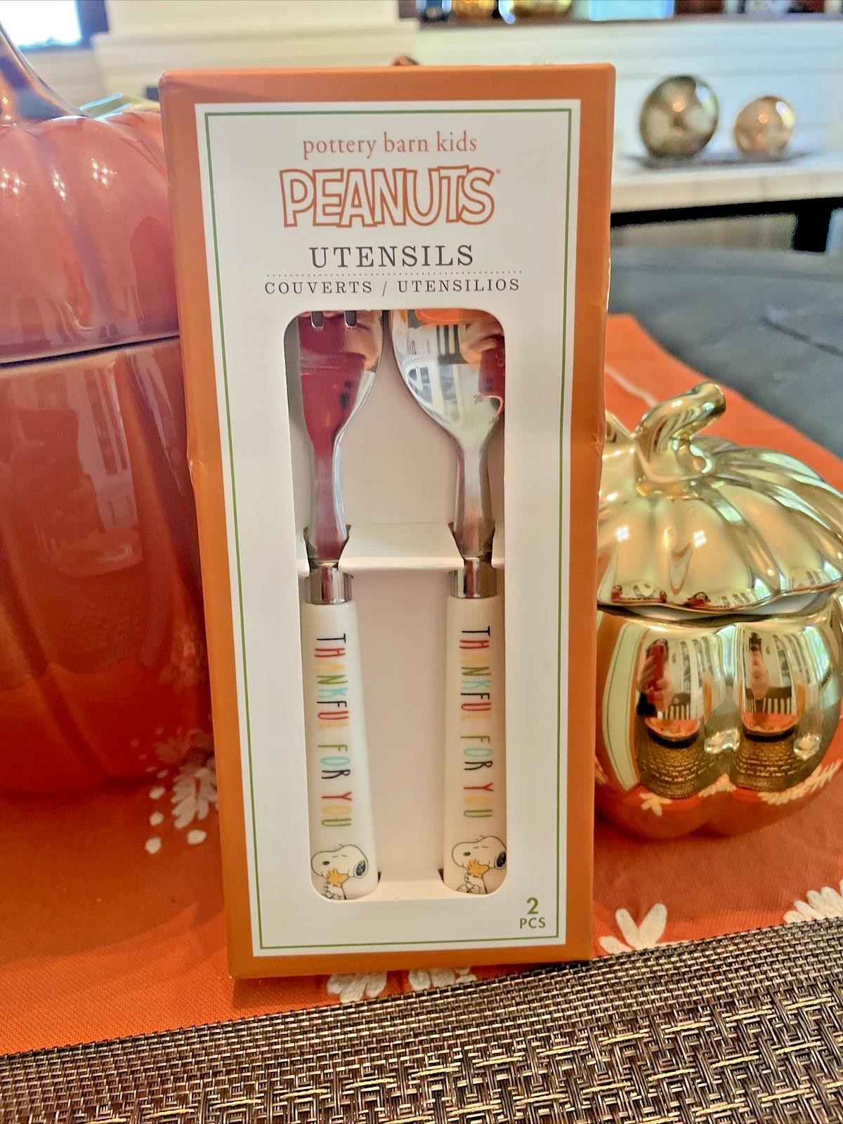 Pottery Barn Holiday Snoopy Disney School UTENSIL peanuts Thanksgiving SET 4 .