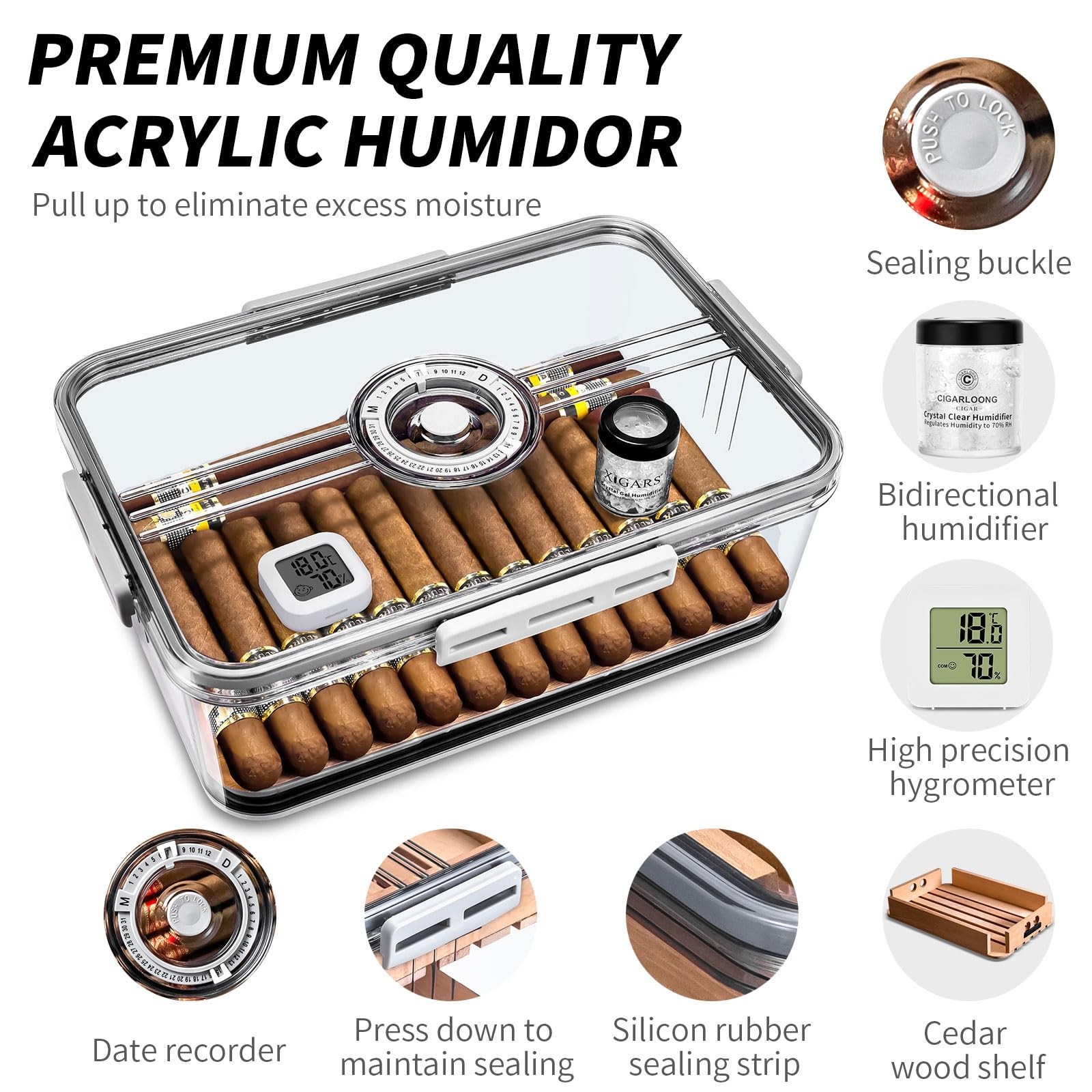Cigar Humidor Clear Acrylic Spanish Cedar S (Holds 20-30 Cigars)