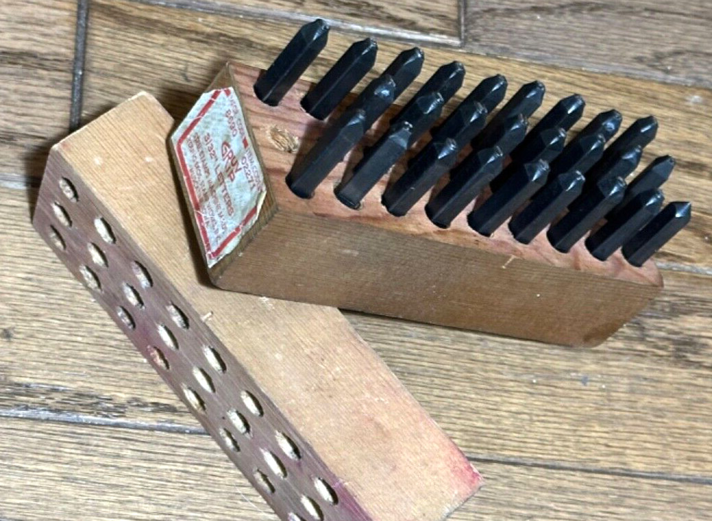 🇺🇸 Young BROS USA 3/32" Steel Punch A-Z Letter Hand Stamp Set Lot Wood Box