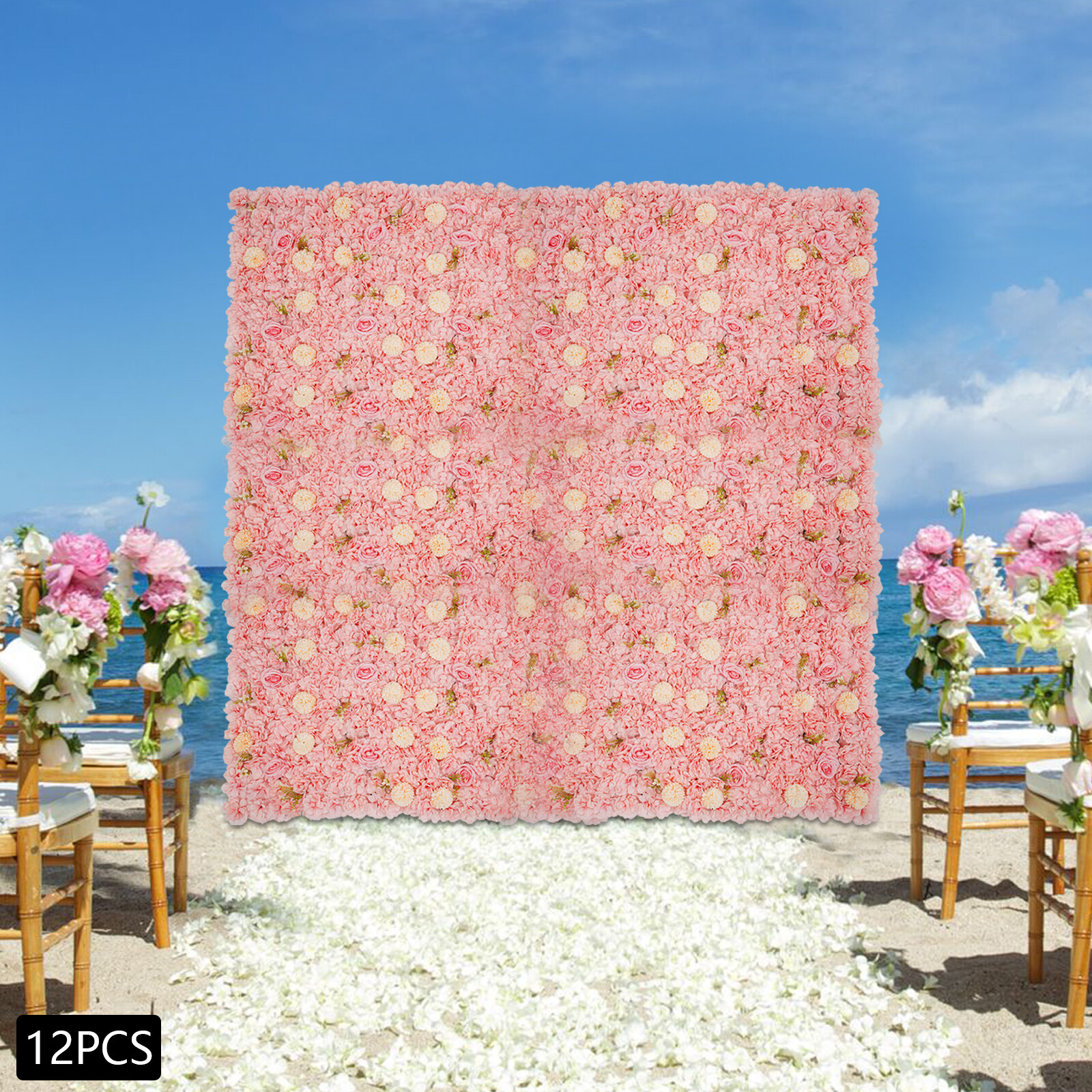 3D Flower Wall Panel-12pcs Artificial Flower Wall Background Silk Rose Wedding