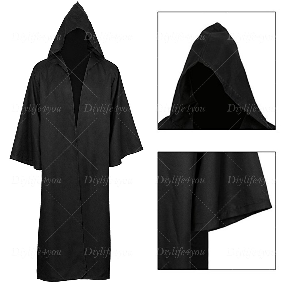 Adults Mens Hooded Robe Cloak Cape Party Halloween Vampire Robe Cosplay Costume